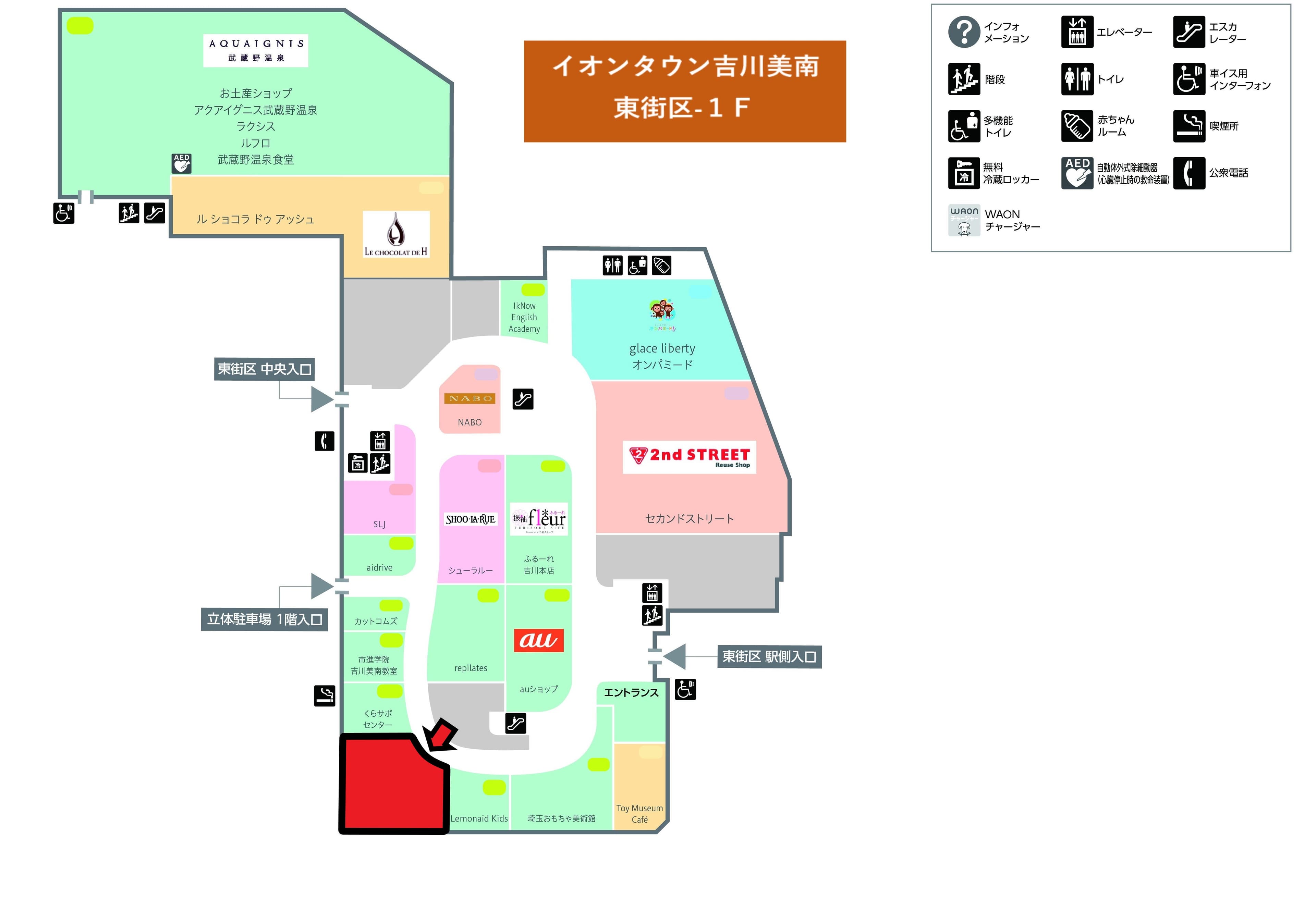 吉川美南-東102-1:93.10坪 物販(靴、衣料(メンズ、レディース、キッズ)、雑貨全般)、サービス(教室・フィットネス)の図面・フロアマップ