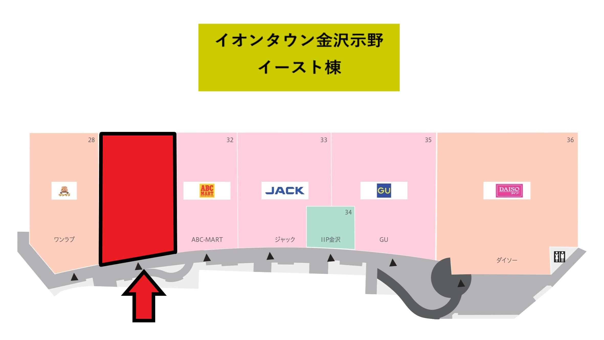 金沢示野D-02:218.09坪 物販:衣料(メンズ、レディース、キッズ)、家具、雑貨、書籍・本、サービス:塾、事務所の図面・フロアマップ