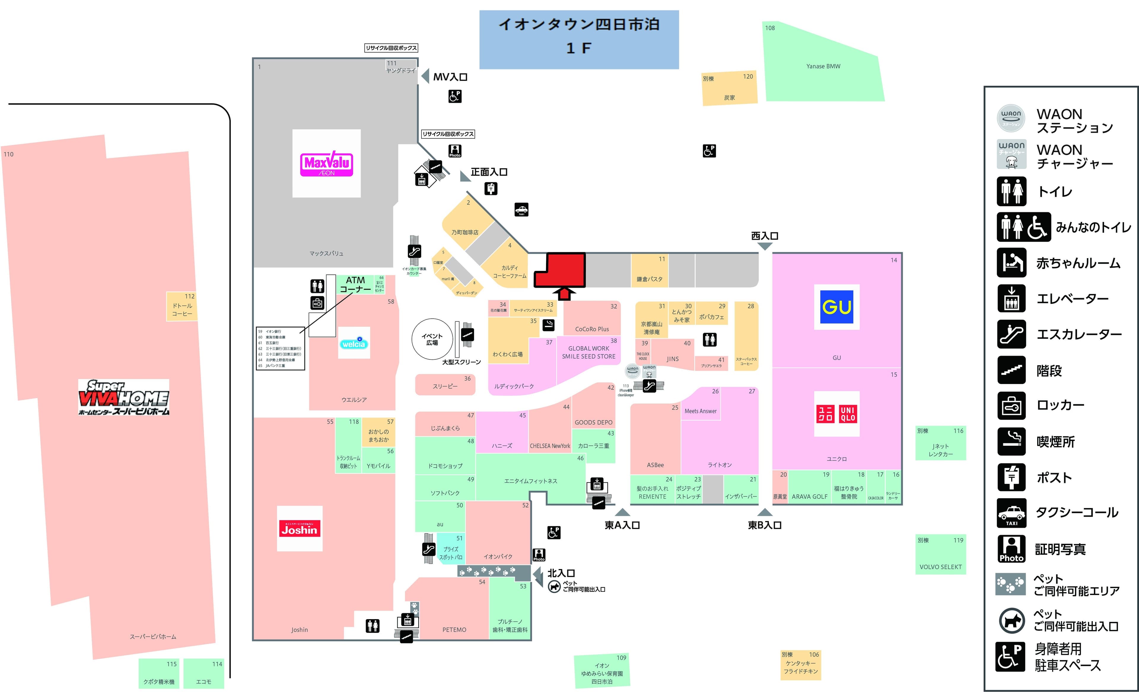 四日市泊107:47.95坪 飲食(和食、焼肉、しゃぶしゃぶ、ステーキ、寿司)、物販(雑貨、生活雑貨、服飾雑貨)の図面・フロアマップ