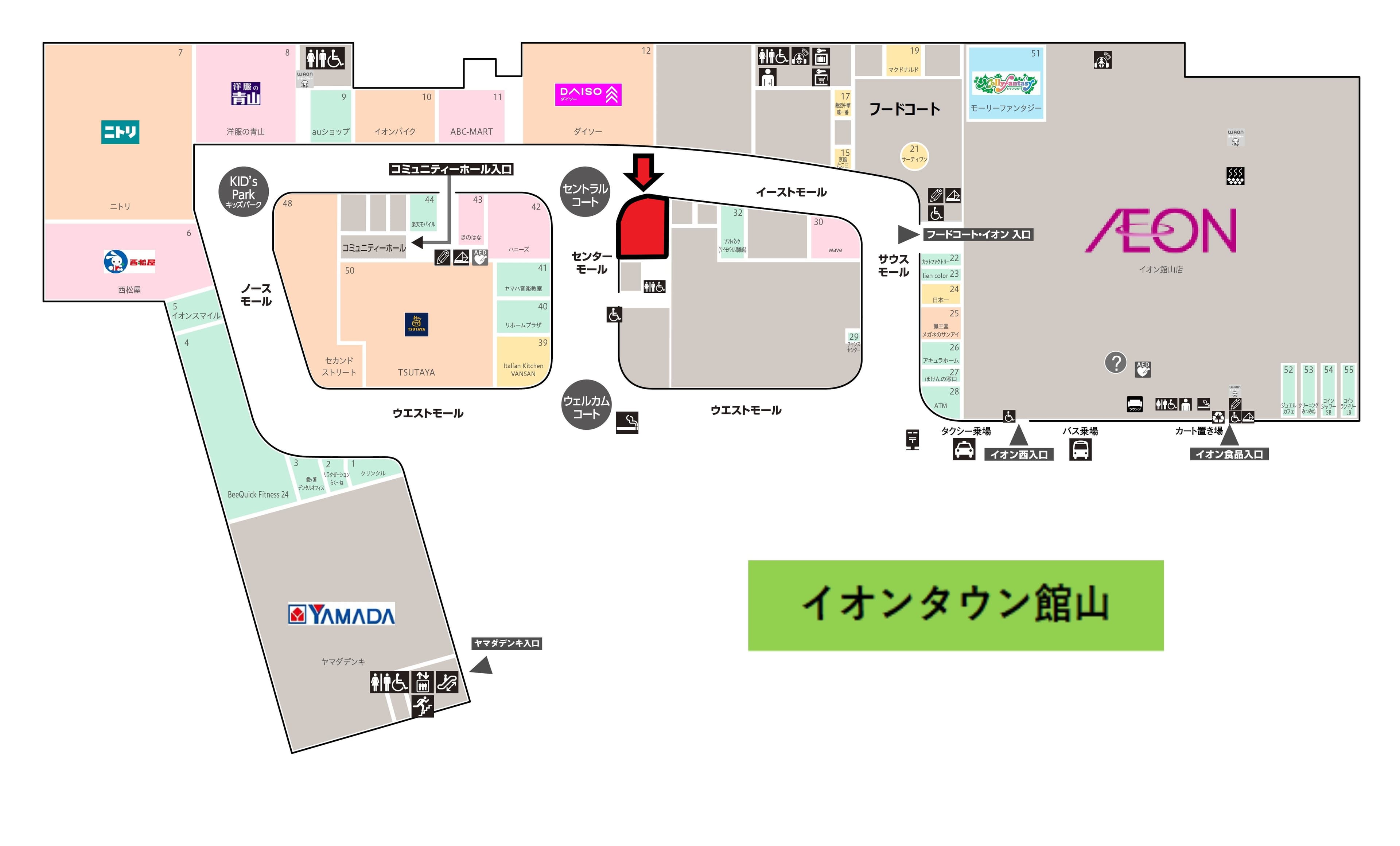 館山126:67.42坪 物販(衣料、スポーツ、ペット等) 、サービス(観光等) 、飲食(カフェ) 、食物販、食品(生鮮三品、パン等)の図面・フロアマップ