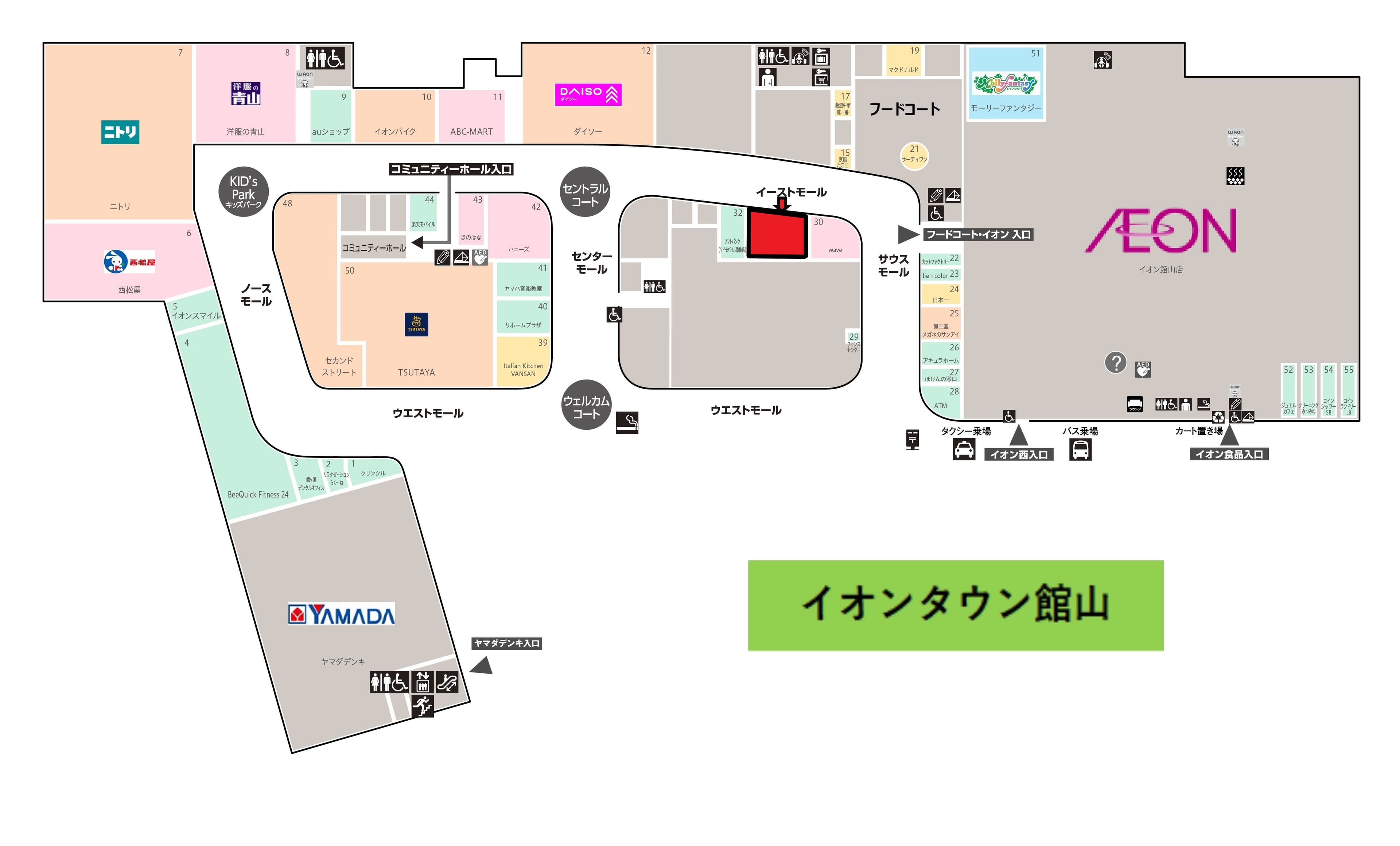 館山133-3:71.77坪 物販(衣料、スポーツ、ペット等) 、サービス(観光等) 、飲食(カフェ) 、食物販、食品(和洋菓子、パン、生鮮三品等)の図面・フロアマップ
