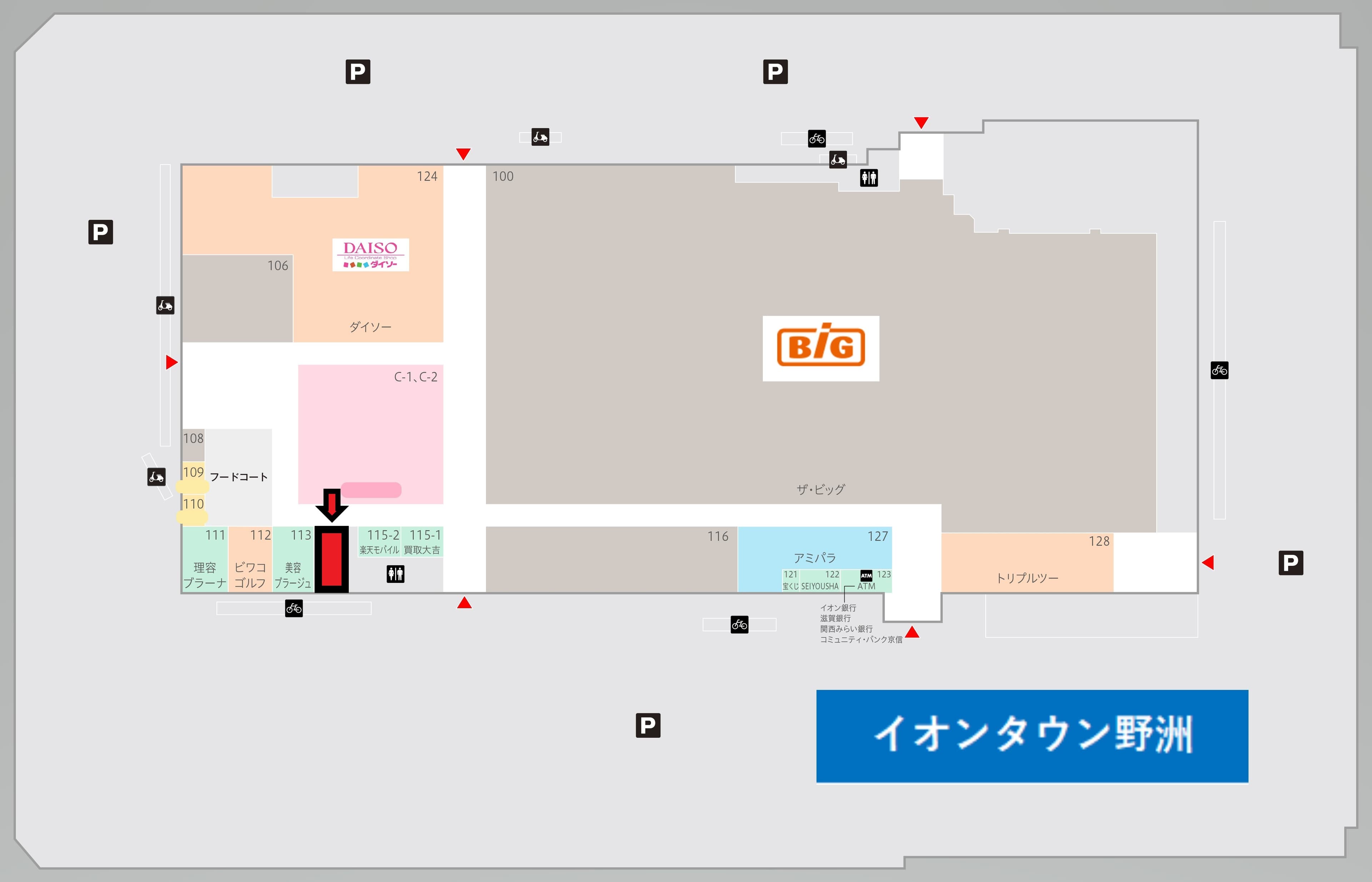 野洲114:28.3坪 物販(靴、衣料(メンズ、レディース、キッズ)、携帯・・・) 、サービス(携帯修理、フィットネス、塾・・・)の図面・フロアマップ