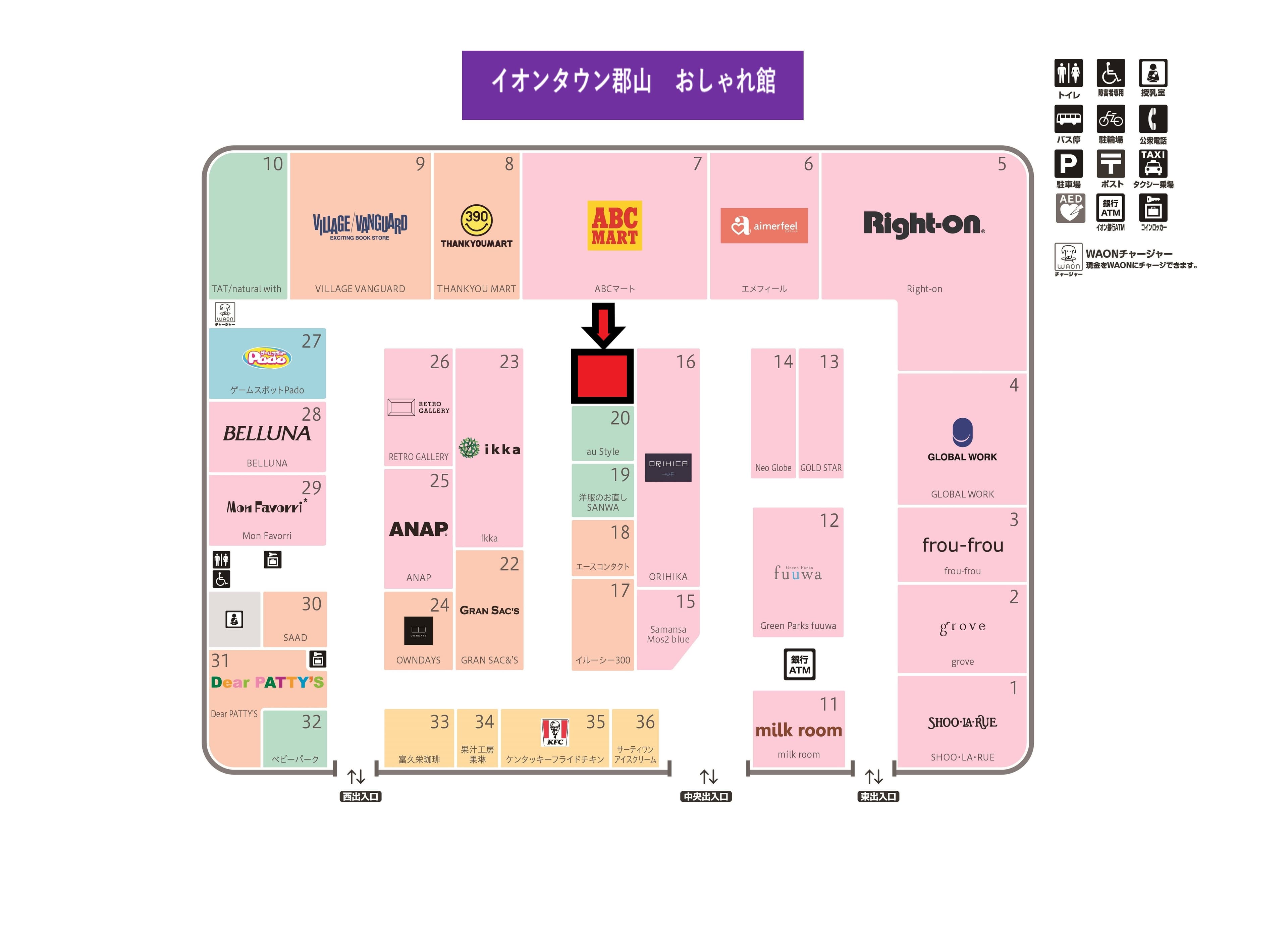 郡山G-120-1:19.29坪 物販(靴、衣料(メンズ、レディース、キッズ、ランジェリー)、雑貨、時計、ジュエリー)の図面・フロアマップ