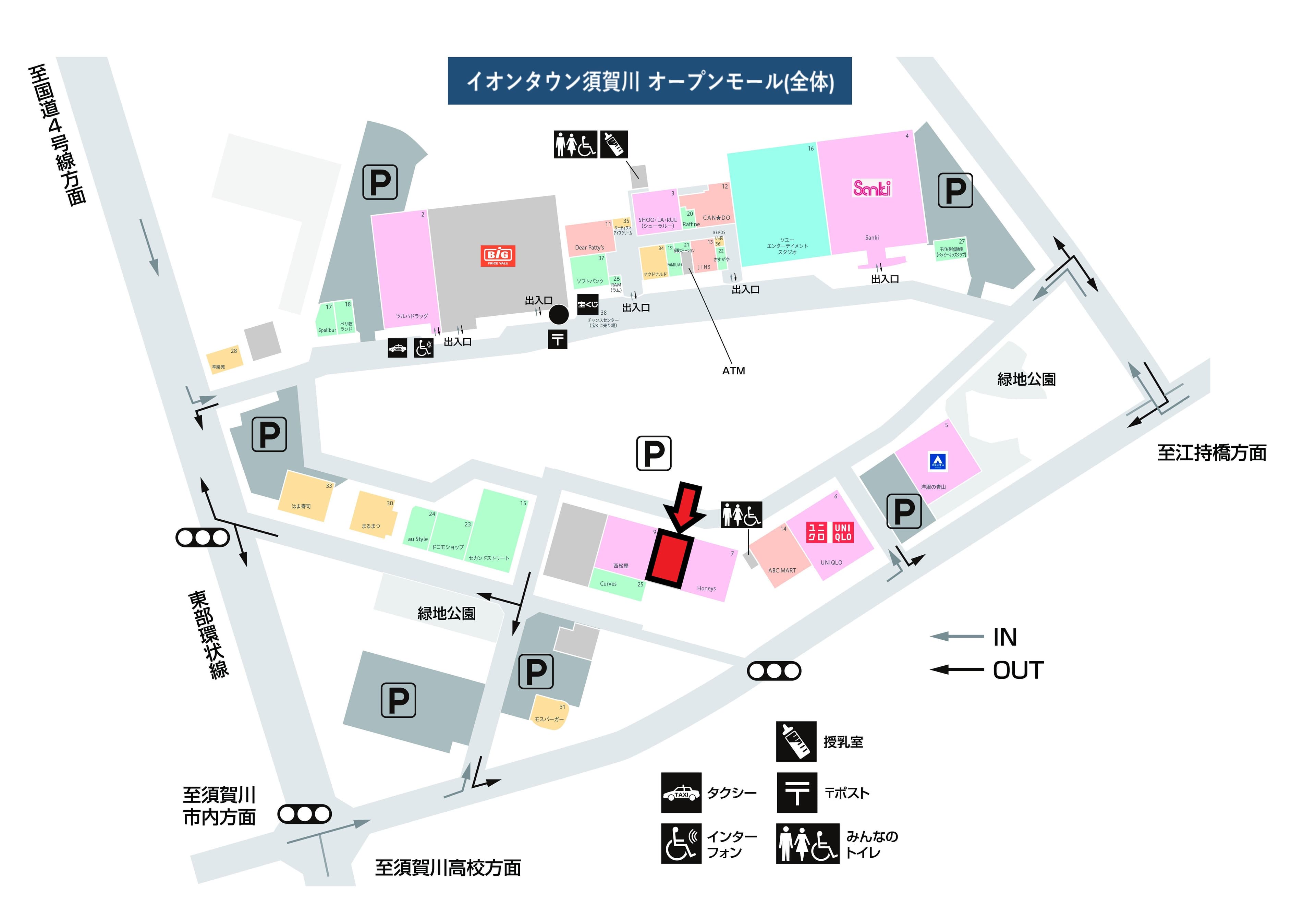 須賀川D-03:100.19坪 物販(家具、寝具、書店、自転車、スポーツ用品、雑貨、ギフト、ペット、作業服、釣り具) 、サービス(フィットネス、カラオケ、各種スクール)の図面・フロアマップ