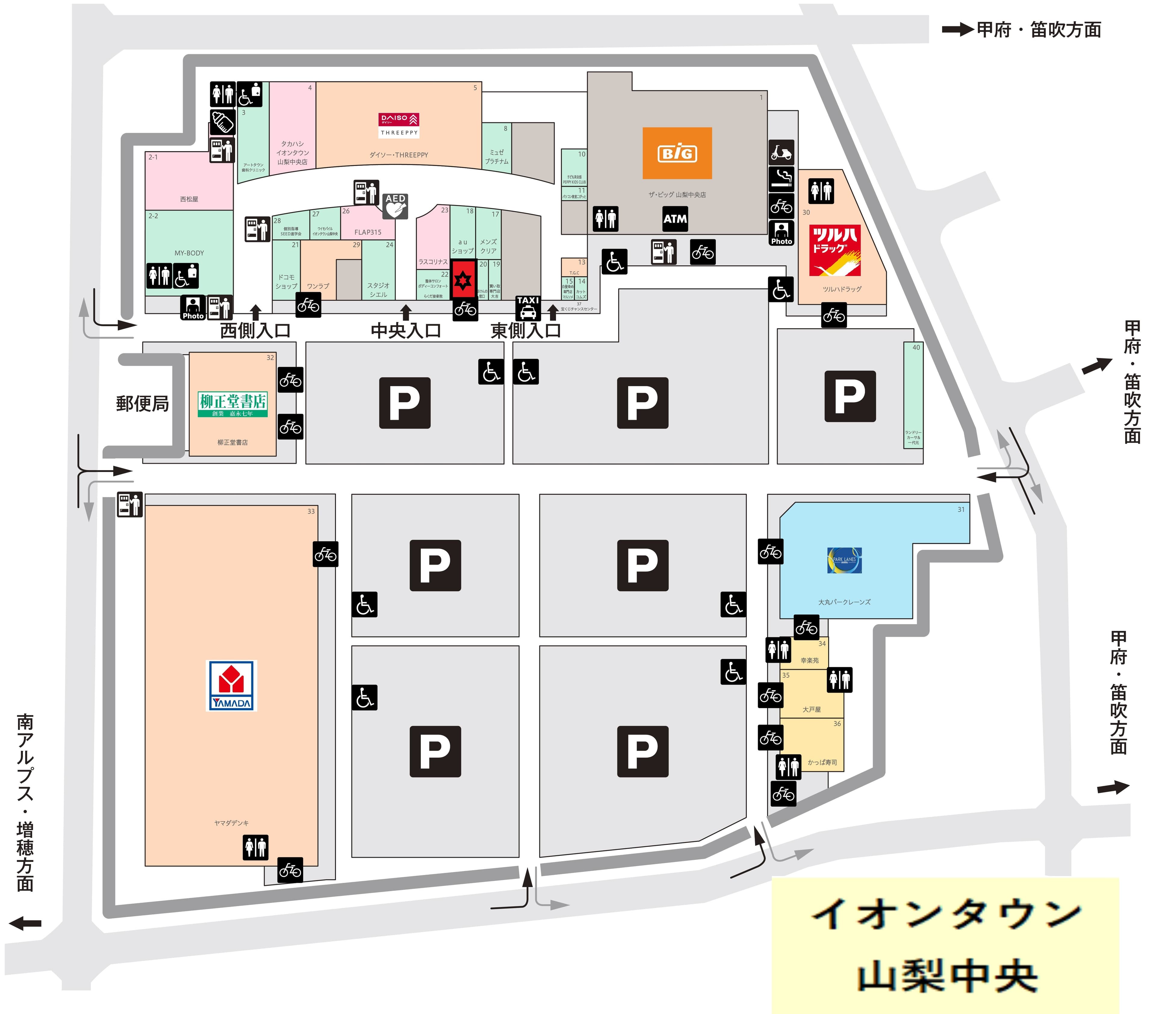 山梨中央119:35.35坪 飲食(カフェ、スイーツ等)、サービス(教室等)、物販(衣料、雑貨、化粧品等)の図面・フロアマップ